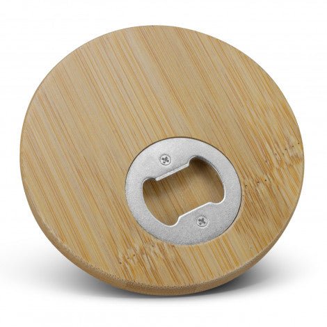 Bamboo Bottle Opener Coaster - Round - Branding Evolution