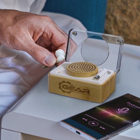 Bamboo Wireless Speaker and Earbud Set - Branding Evolution